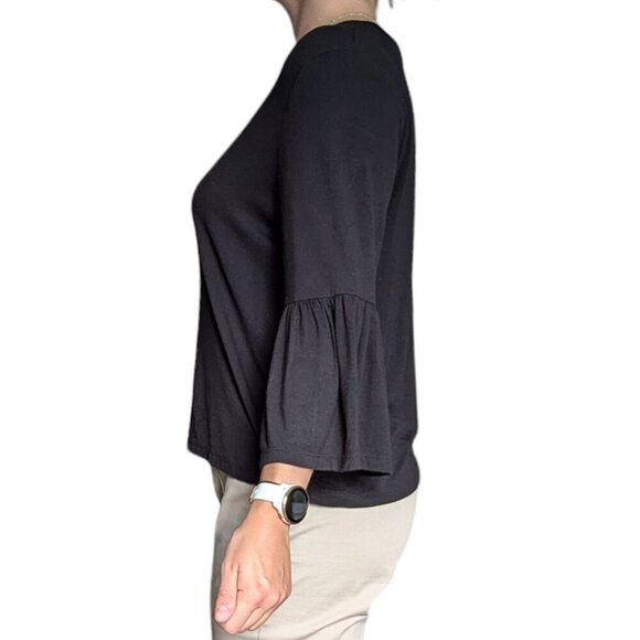 Streetwear Society Soft Stretchy Black Long Sleeve Top, Flared Sleeves Women S - Picture 2 of 9